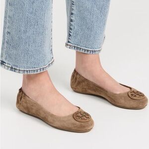 Tory Burch Minnie Travel Ballet Flats Brown Suede Size 8 | Foldable Comfort New